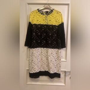 Weekend Max Mara Yellow and Black 3/4 Sleeve Cocktail Dress